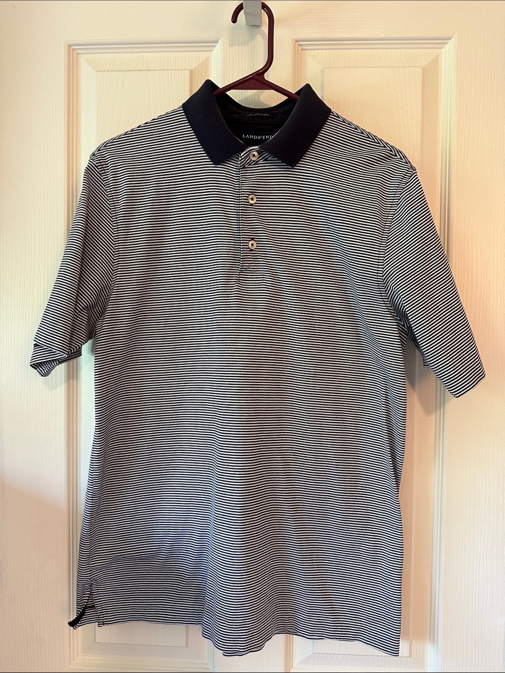 🔥 4/$45 BUNDLE DEAL! 🔥Lands' End Men's Navy & White Micro-Stripe Polo